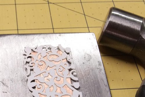 Judy Larson's Think Outside the Box - Alternative Metal Texturing - , Metalwork, Texturing, Place the metal on a bench block